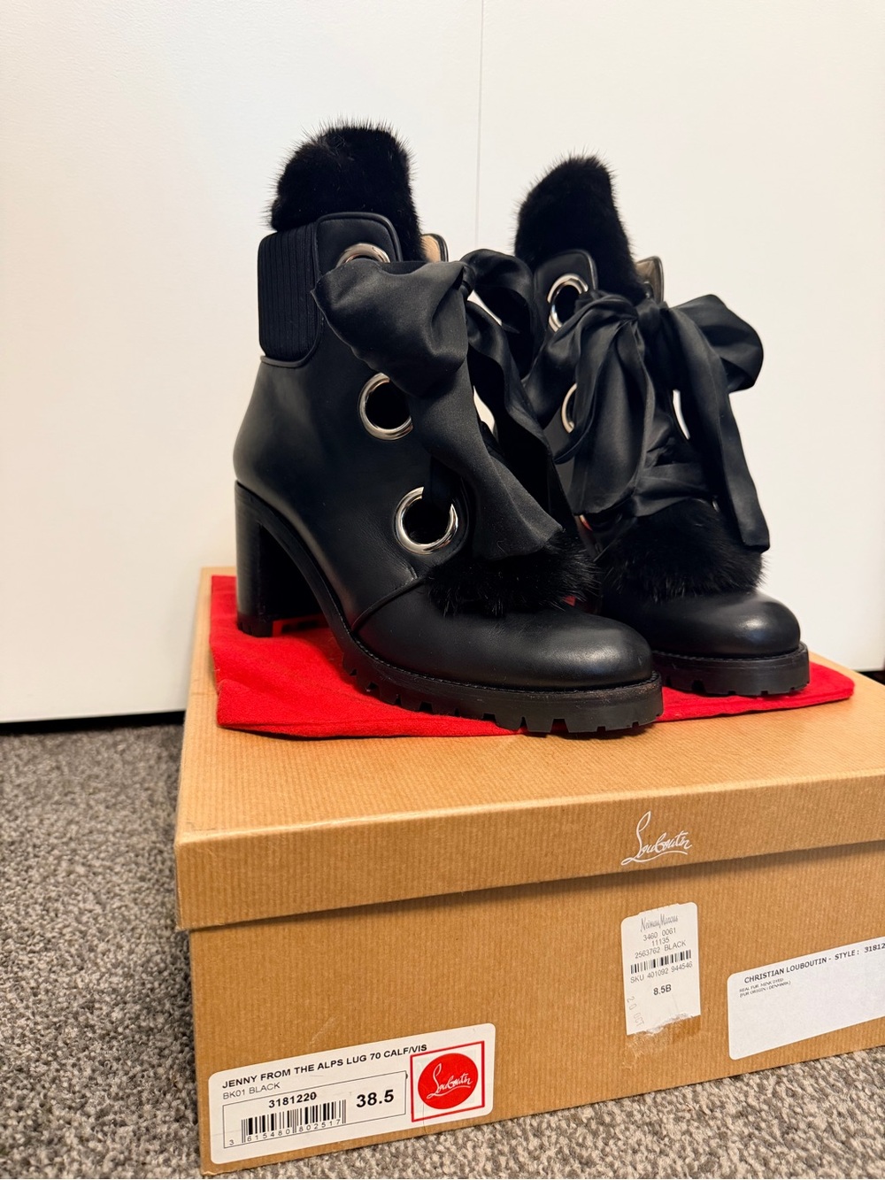 Christian Louboutin Jenny From The Alps 70 Calfskin Mink Boots 38.5